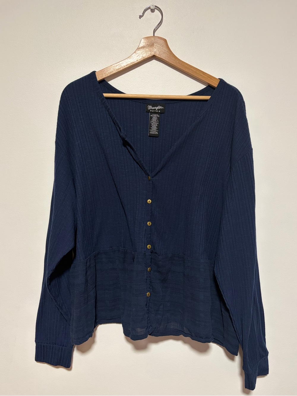 Wrangler Navy Button-Down Peplum Long Sleeve Top - Picture 2 of 5